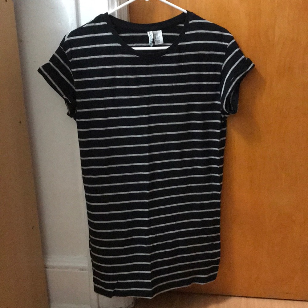 Women H&M Black and White Striped T-Shirt Dress XS
